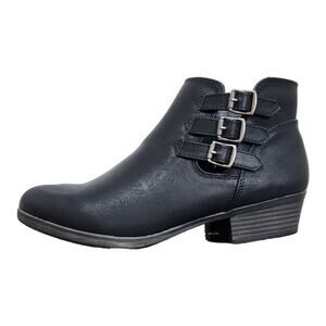 London Fog Black Faux Leather Buckle Ankle Booties Women’s Size 8.5M